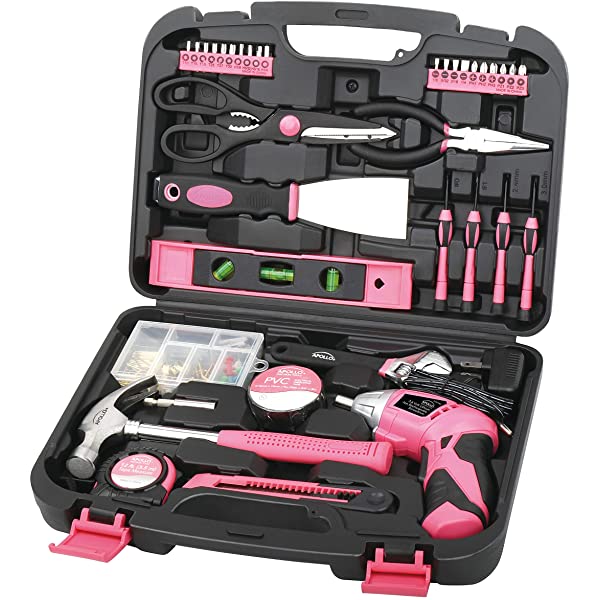 135 Piece Household Tool Kit Pink with Pivoting Dual-Angle 3.6 V Lithium-Ion Cordless Screwdriver - DT0773N1 135-Piece Tool Set Pink