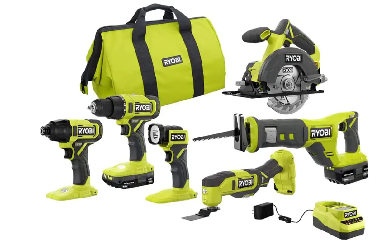 Ryobi One+ 18V Li-Ion 6-Piece Combo Kit Drill P1819