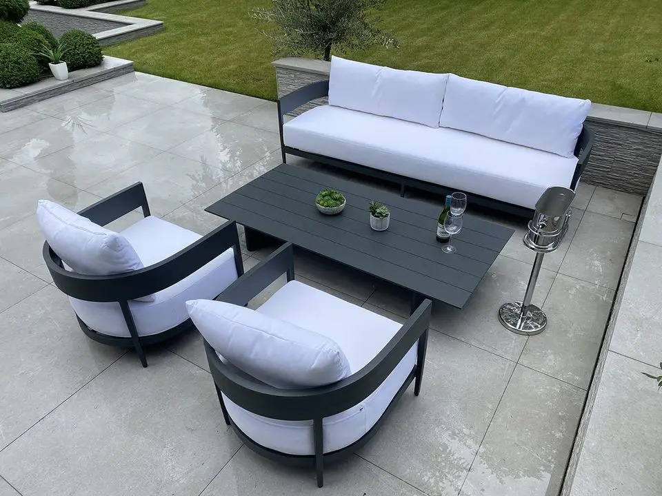 【Home&Garden】Garden Furniture in Aluminium in Anthracite Grey - 4 pcs (1 Sofa 2 chairs & 1 table) Moon Sofa Set