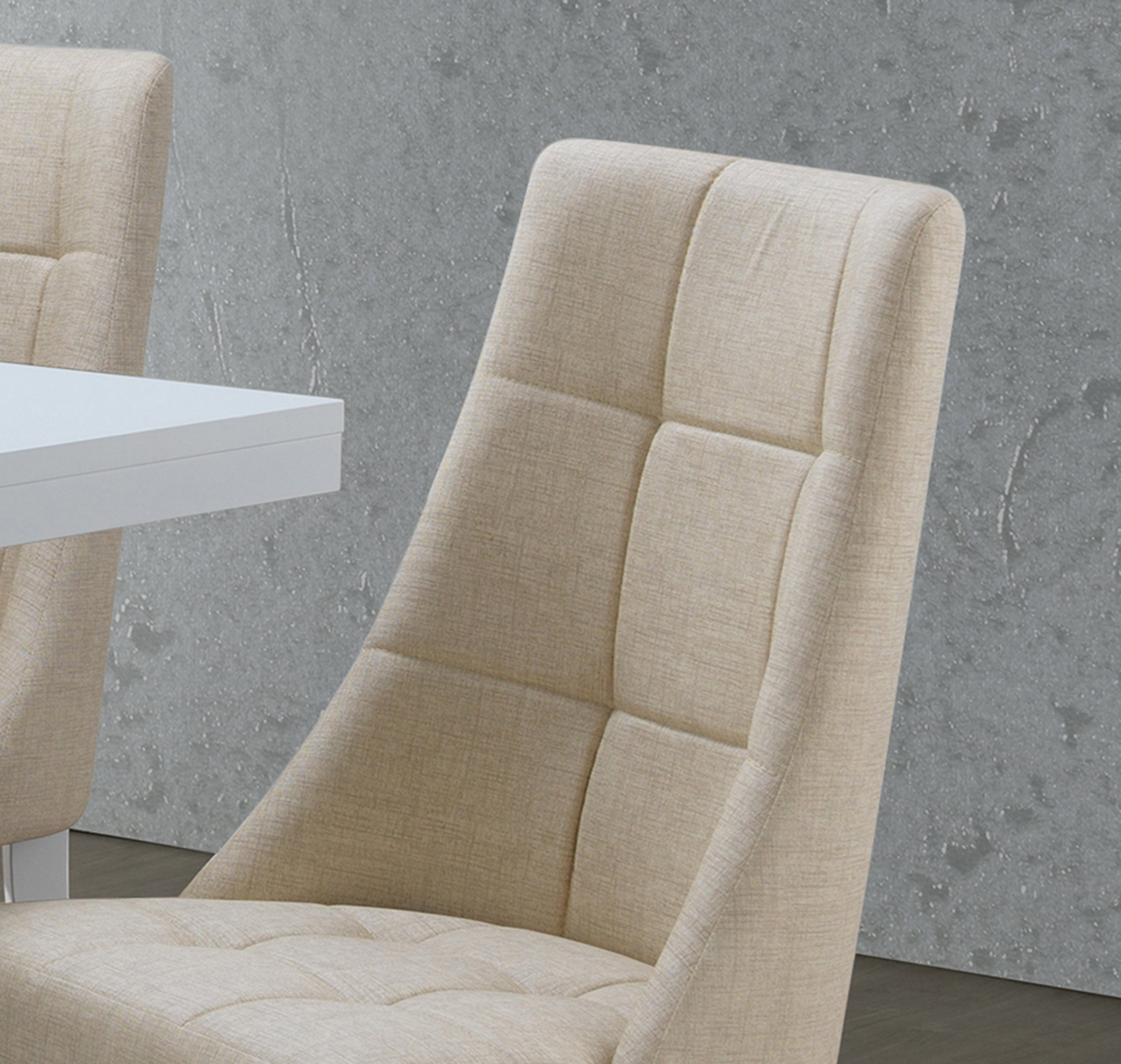 【Furniture】Milan 7 Piece White Modern Rectangle Dinette Dining Room Table & 6 Beige Vinyl Chairs