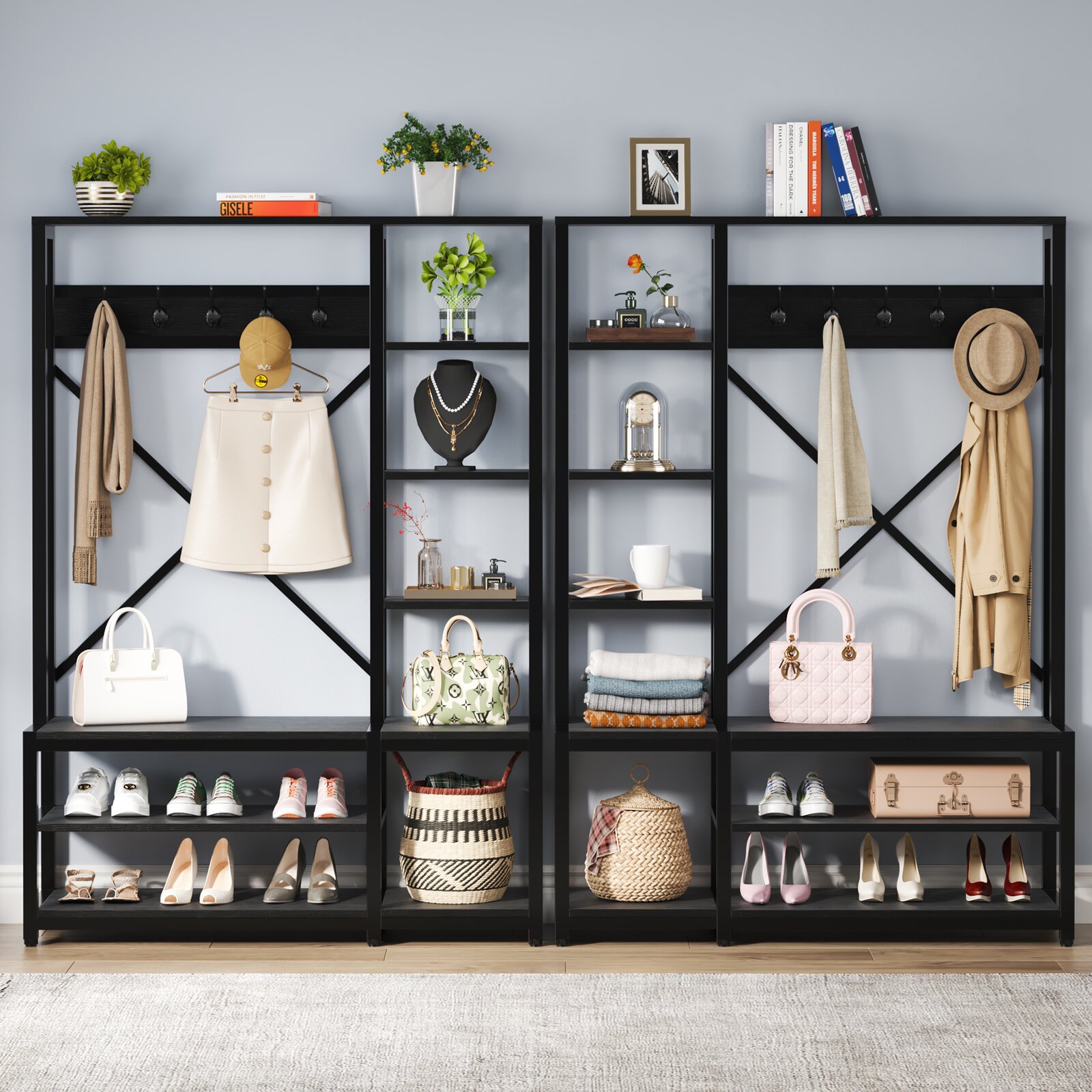 【Furniture】Emelyne 47.2'' Wide Iron Hall Tree with Bench and Shoe Storage