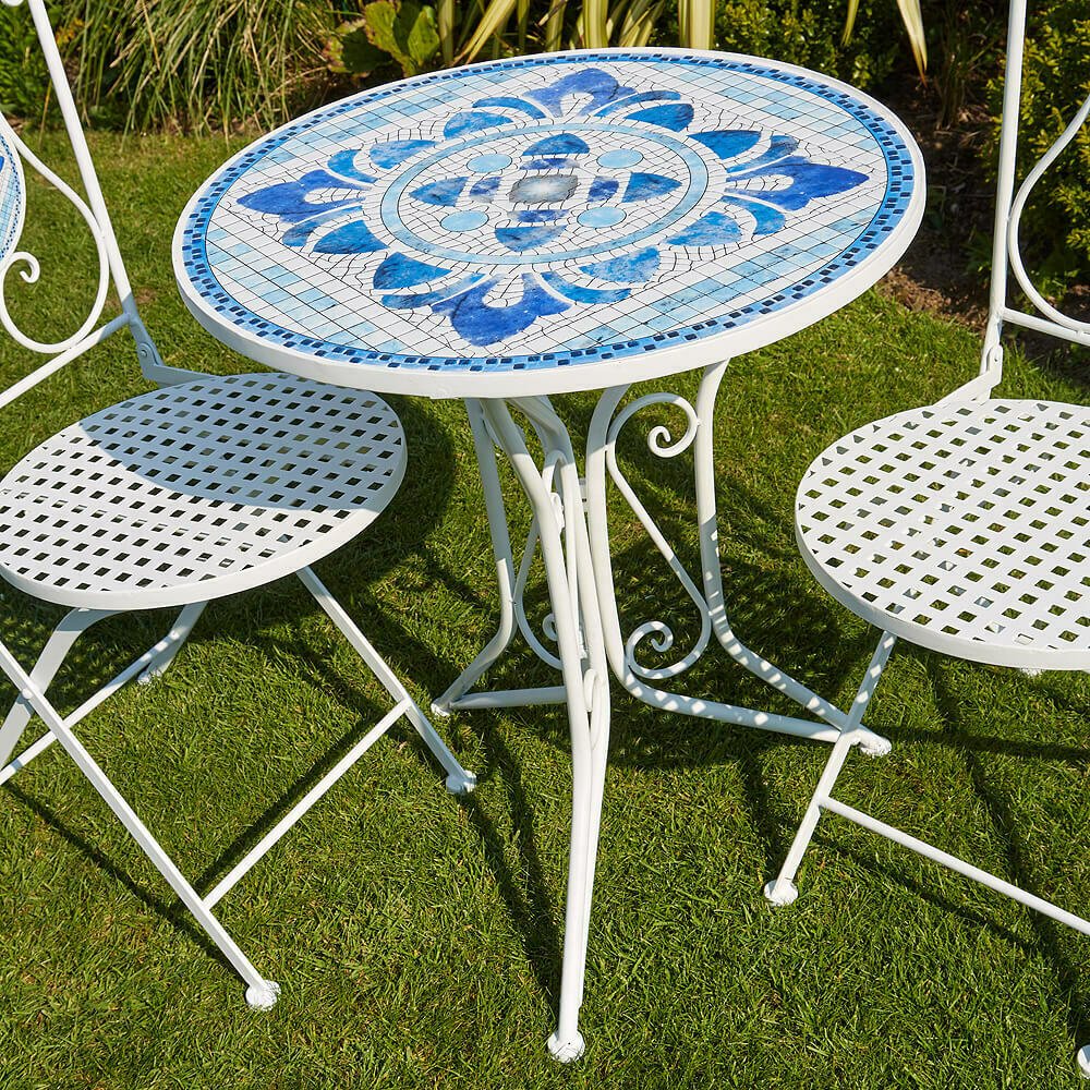 Mosaic Bistro Set Outdoor Patio Garden Furniture Table and 2 Chairs Metal Frame