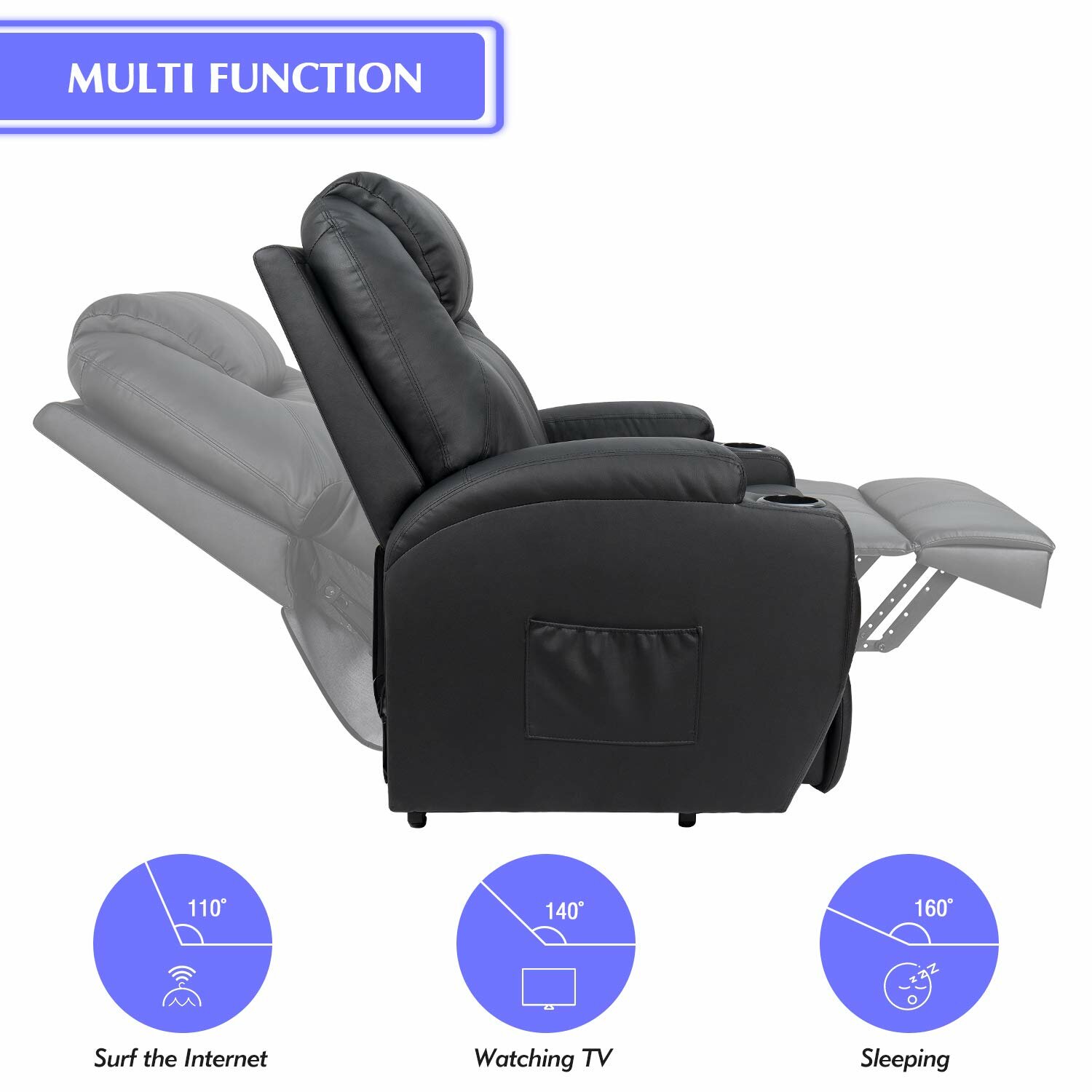 【Furniture】【BS】Faux Leather Power Lift Recliner Chair with Massage and Heating Functions
