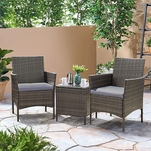 Devoko Patio Furniture Set 3-piece PE Rattan Wicker Chair with Dining Table Outdoor Garden Furniture Se