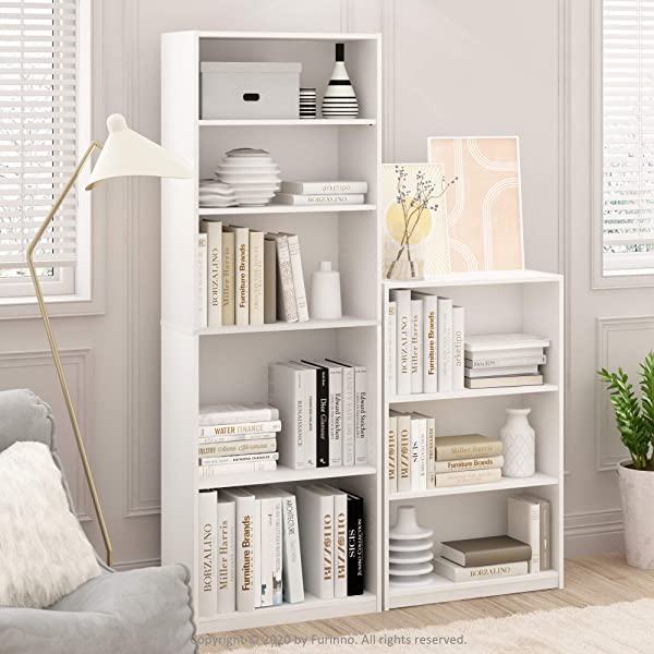 FURINNO JAYA Simple Home 3-Tier Adjustable Shelf Bookcase, White White 3-Tier Bookcase