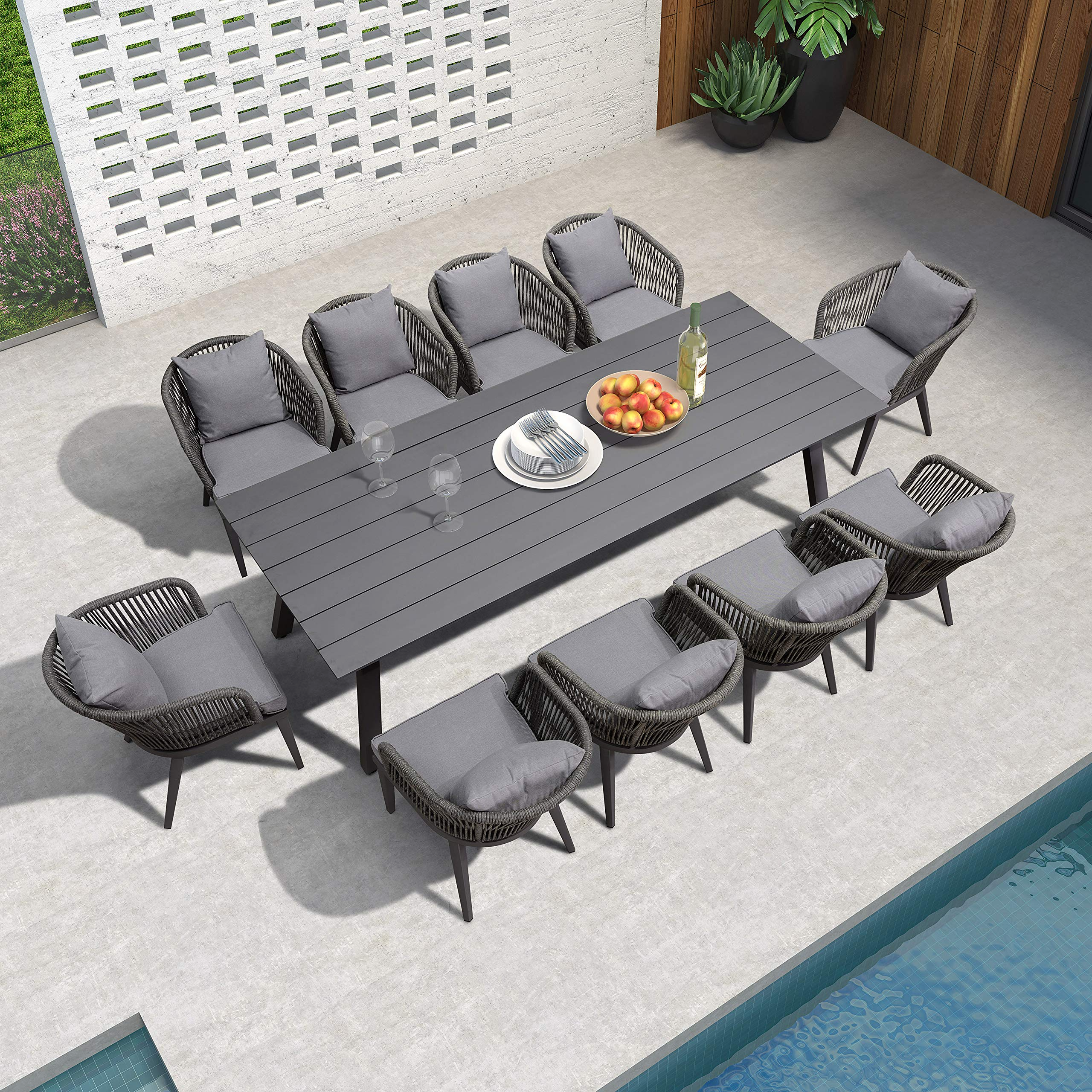 【Home&Garden】11 Pcs Patio Dining Sets All-Weather Wicker Outdoor Patio Furniture with Cushions & Pillows