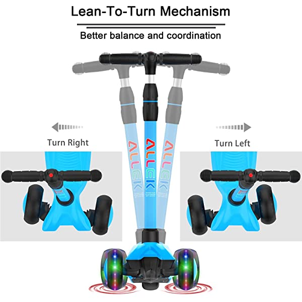 Allek Kick Scooter B03, Lean 'N Glide 3-Wheeled Push Scooter with Extra Wide PU Light-Up Wheels, Any Height Adjustable Handlebar and Strong Thick Deck for Children from 3-12yrs (Rose Pink)