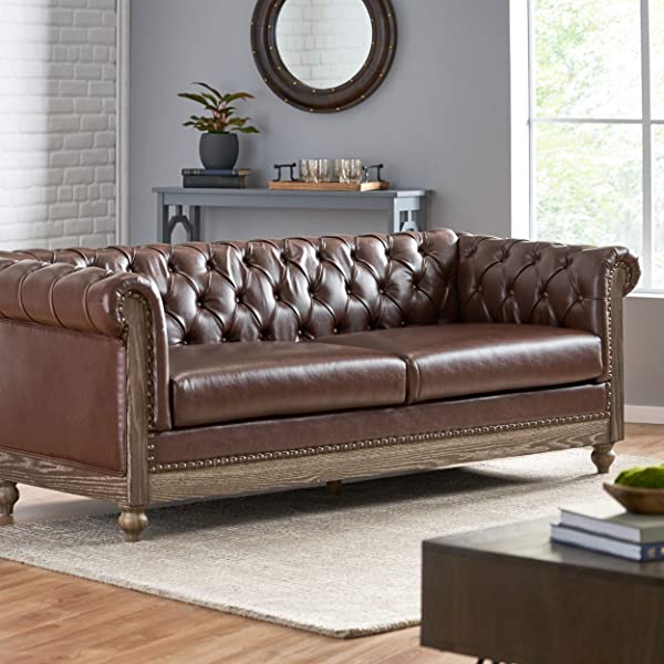 Christopher Knight Home Castalia Sofas, Midnight Black + Dark Brown Midnight Black + Dark Brown Birch Wood