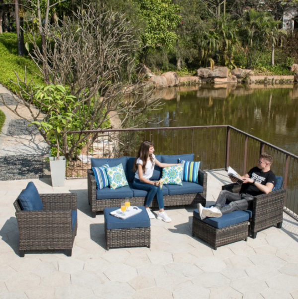 Ovios 5-piece Outdoor High-back Wicker Sectional Set