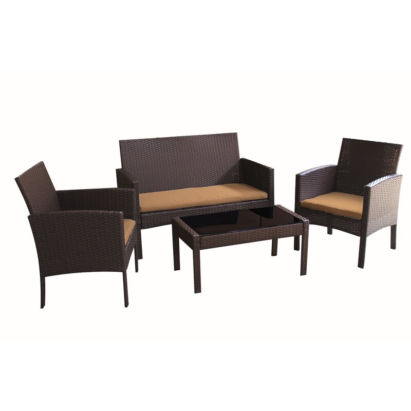 Hogans Wicker/Rattan 4 - Person Seating Group with Cushions