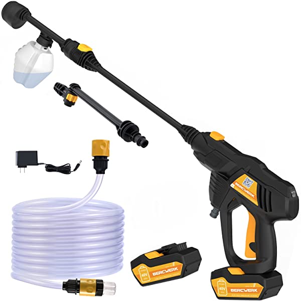 BERGWERK Cordless Power Cleaner, Portable Power Washer, 2x40V Batteries Power Cleaner, MAX 520 PSI Pressure Washer, for RVs Boats or Home Projects, with Accessories Kit and a Charger Included (Orange) Orange with 2 Batteries