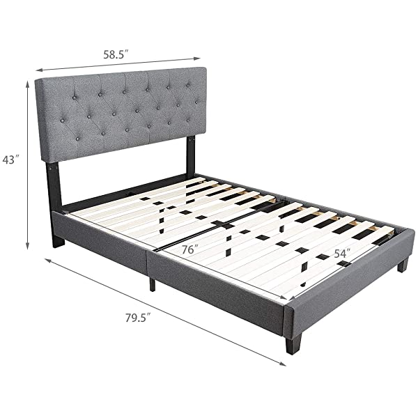 Giantex Shalini Upholstered Panel Platform Bed, Diamond Stitched Linen Panel Headboard, Metal Frame & 12 Strong Wooden Slat Support, Easy Assembly, Bed Mattress Foundation (Queen)