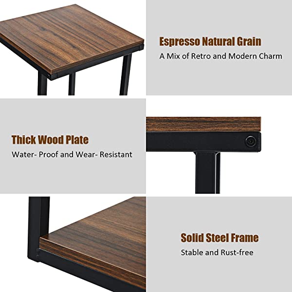 Tangkula 3-Tier Sofa Side Table, Nightstand with Storage Shelf, Sturdy Metal Frame, Ladder-Shaped Chair Side Table, White Tabletop Storage Shelf for Living Room or Bedroom (White)