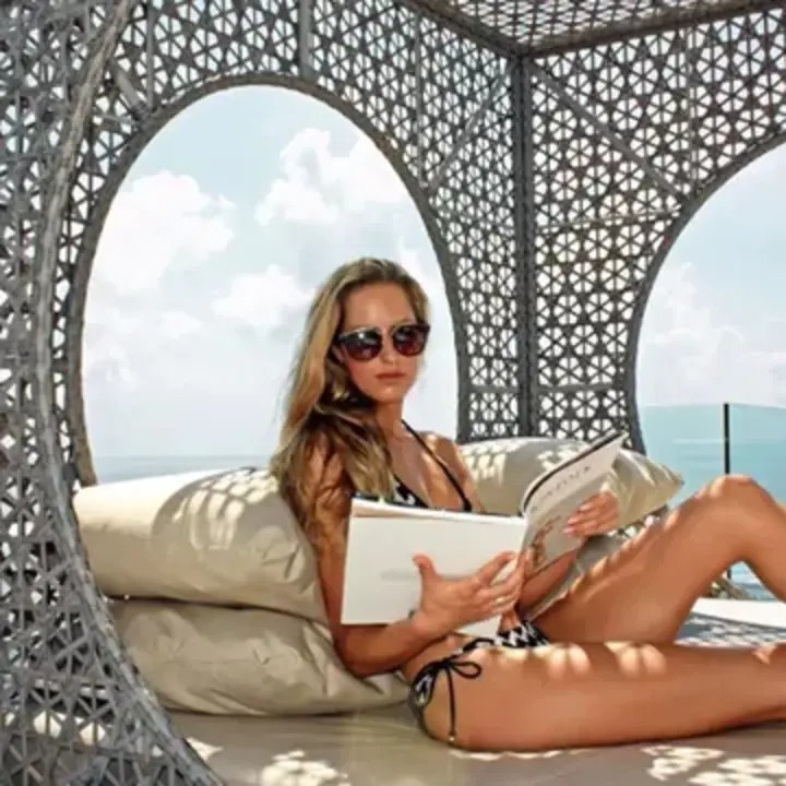 【Home&Garden】Outdoor bed rattan sofa seaside villa club bed bed beach creative handmade bird's nest sofa bed