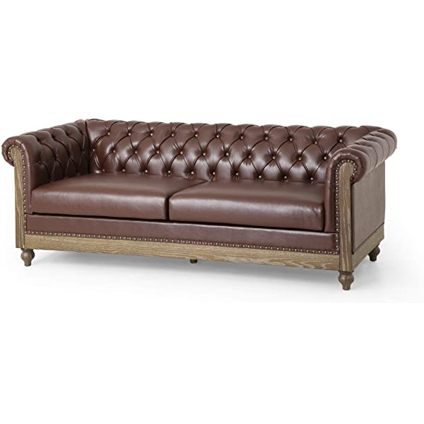 Christopher Knight Home Castalia Sofas, Midnight Black + Dark Brown Midnight Black + Dark Brown Birch Wood