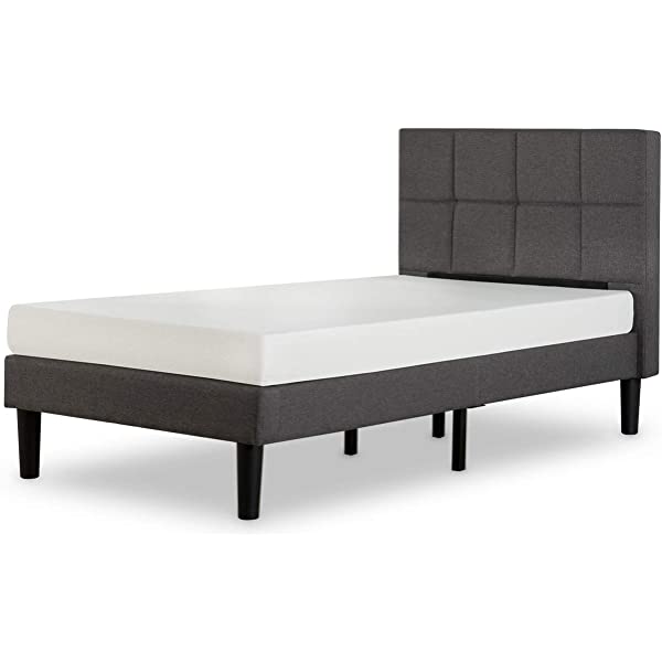 ZINUS Lottie Upholstered Platform Bed Frame / Mattress Foundation / Wood Slat Support / No Box Spring Needed / Easy Assembly, Grey, Queen Grey Queen Standard