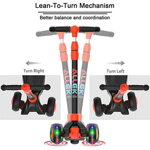 Allek Kick Scooter B03, Lean 'N Glide 3-Wheeled Push Scooter with Extra Wide PU Light-Up Wheels, Any Height Adjustable Handlebar and Strong Thick Deck for Children from 3-12yrs (Rose Pink)