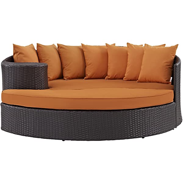 Modway Convene Wicker Rattan Outdoor Patio Poolside Sectional Sofa Daybed with Cushions in Espresso Turquoise